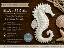 Load image into Gallery viewer, Seahorse Resin Casting Paintable Furniture Applique Coastal Beach Decor Nautical Embellishment DIY Craft Supply