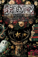 Load image into Gallery viewer, Crimson Velvet- IOD Decorative Furniture Transfer  8" x 12" Pad 8 Sheets Reindeer, Garlands,Banners,Stars, Stockings, Cat, Owl and More