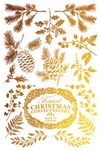 Load image into Gallery viewer, IOD Figgy & Flourish  IOD Transfer 8x12 Pad Silver and Gold Rub On Furniture Crafts Iron Orchid Designs Christmas Foil Transfer