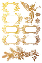 Load image into Gallery viewer, Retired - 
Tinsel - Gilded IOD Transfer  Gold Foil Christmas Labels, Holly, Pine, Music Sheets, Calligraphy and More