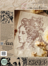 Load image into Gallery viewer, Charlotte IOD 12"x12"  Decor Stamp - Great for Furniture, Crafts and Home Decor Beautiful Portrait Face Gear Brushes Bird Spoon Tea Cup Bees