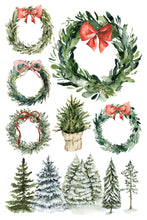 Load image into Gallery viewer, Partridge Lane IOD Transfer 8x12 Pad Rub On Furniture Crafts Iron Orchid Designs Nature with Wreaths Animals and Village Houses Christmas