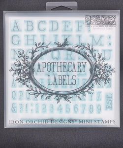 Iron Orchid Designs Apothecary Labels 6" x 6" Decor Stamp Kit - Lettering Roman Numbers Labels Great for Furniture, Crafts and Home Decor
