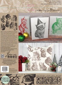 Christmas Kitties 12"x12"  Decor Stamp - Christmas Stamp Great for Furniture, Crafts and Home Decor
