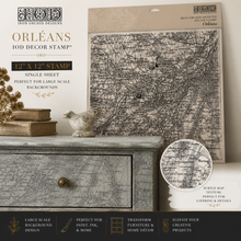 Load image into Gallery viewer, Orléans IOD Stamp 12x12 Vintage Map Texture Stamp Furniture Background Stamp Mixed Media & Junk Journal Stamp Orleans