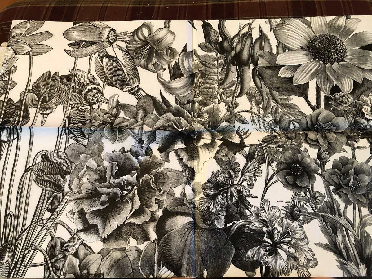 JRV Decoupage Paper Black and White Floral Goodson Vintage Treasures