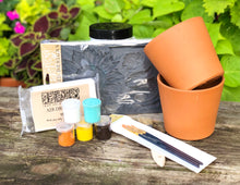 Load image into Gallery viewer, Sunflowers Clay Pot IOD Craft Kit Sunflower Mould, Air Dry Clay, and with 2 Clay Pots, Paints, Sealer, Brushes and Online Instruction Included