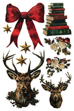 Load image into Gallery viewer, Crimson Velvet- IOD Decorative Furniture Transfer  8&quot; x 12&quot; Pad 8 Sheets Reindeer, Garlands,Banners,Stars, Stockings, Cat, Owl and More
