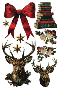 Crimson Velvet- IOD Decorative Furniture Transfer  8" x 12" Pad 8 Sheets Reindeer, Garlands,Banners,Stars, Stockings, Cat, Owl and More