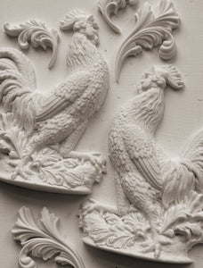 IOD Decor Mould Chanticleer 5"x7" Iron Orchid Designs Use With Clay or Resin Jewelry Making, Sugar Arts, Ceramics Rooster Flourishes