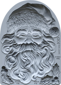 IOD Decor Mould  Saint Nick 5" x 7" Iron Orchid Designs Santa Head Use With Clay or Resin Jewelry Making, Sugar Arts, Ceramics