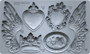 IOD Decor Mould Heraldry 6x10 Iron Orchid Designs Use Clay / Resin Furniture Crafts Signs Sugar Arts, Ceramics Heart Wings Shield Medallion
