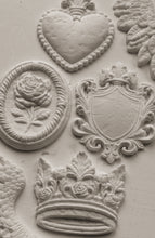 Load image into Gallery viewer, IOD Decor Mould Heraldry 6x10 Iron Orchid Designs Use Clay / Resin Furniture Crafts Signs Sugar Arts, Ceramics Heart Wings Shield Medallion
