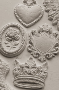 IOD Decor Mould Heraldry 6x10 Iron Orchid Designs Use Clay / Resin Furniture Crafts Signs Sugar Arts, Ceramics Heart Wings Shield Medallion