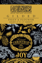 Load image into Gallery viewer, IOD Figgy &amp; Flourish  IOD Transfer 8x12 Pad Silver and Gold Rub On Furniture Crafts Iron Orchid Designs Christmas Foil Transfer
