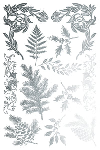 IOD Figgy & Flourish  IOD Transfer 8x12 Pad Silver and Gold Rub On Furniture Crafts Iron Orchid Designs Christmas Foil Transfer