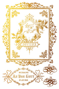 IOD Figgy & Flourish  IOD Transfer 8x12 Pad Silver and Gold Rub On Furniture Crafts Iron Orchid Designs Christmas Foil Transfer