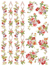Load image into Gallery viewer, IOD Ditsy Blooms Decorative Furniture &nbsp;Iron Orchid Designs IOD Paint Inlay 16&quot; x 12&quot; PAD™ &nbsp;Roses Bluebells and Ribbons Pink Rose Florals
