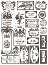 Load image into Gallery viewer, IOD Floriography Decorative Furniture  Iron Orchid Designs IOD Paint Inlay 16&quot; x 12&quot; PAD™  Greytone Floral Vintage Labels Old Time Graphics
