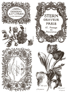 IOD Floriography Decorative Furniture  Iron Orchid Designs IOD Paint Inlay 16" x 12" PAD™  Greytone Floral Vintage Labels Old Time Graphics