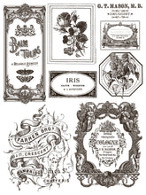 Load image into Gallery viewer, IOD Floriography Decorative Furniture  Iron Orchid Designs IOD Paint Inlay 16&quot; x 12&quot; PAD™  Greytone Floral Vintage Labels Old Time Graphics
