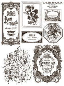 IOD Floriography Decorative Furniture  Iron Orchid Designs IOD Paint Inlay 16" x 12" PAD™  Greytone Floral Vintage Labels Old Time Graphics