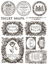 Load image into Gallery viewer, IOD Floriography Decorative Furniture  Iron Orchid Designs IOD Paint Inlay 16&quot; x 12&quot; PAD™  Greytone Floral Vintage Labels Old Time Graphics
