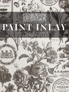 IOD Floriography Decorative Furniture  Iron Orchid Designs IOD Paint Inlay 16" x 12" PAD™  Greytone Floral Vintage Labels Old Time Graphics