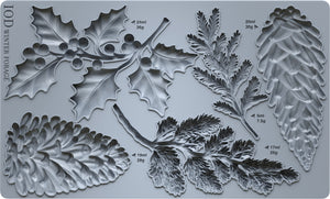 Winter Forage - IOD Decor Mould 6x10 Iron Orchid Designs Use Clay/Resin for Furniture Jewelry Making Sugar Arts Pine Cones Holly
