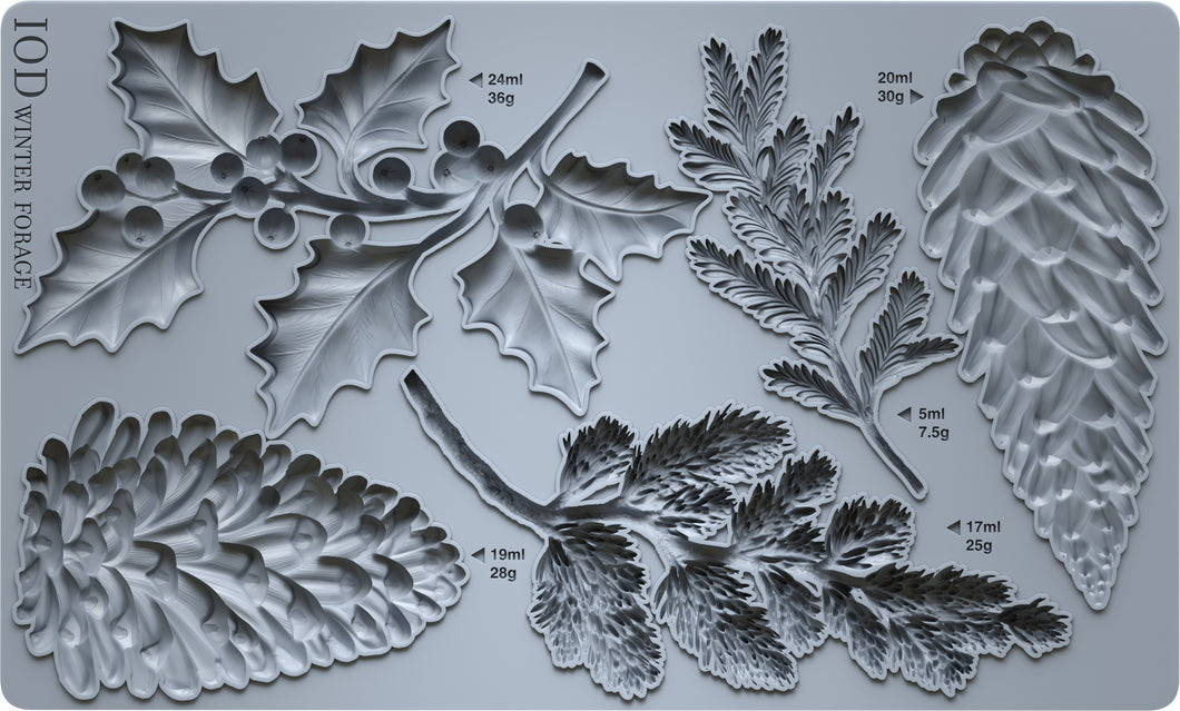 Winter Forage - IOD Decor Mould 6x10 Iron Orchid Designs Use Clay/Resin for Furniture Jewelry Making Sugar Arts Pine Cones Holly