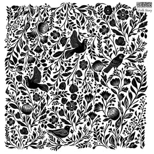 Folk Story IOD 12"x12"  Decor Stamp - Great for Furniture, Crafts and Home Decor Traditional Folk Design Birds Foliage Blossoms