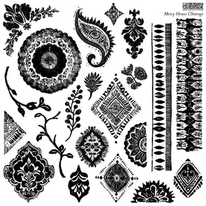 Mercy House Chitenge IOD 12"x12"  Decor Stamp - Great for Furniture, Crafts and Home Decor Florals Sparrows Blooms End-to-End borders for Matching