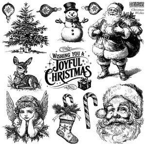 Christmas Wishes 12"x12"  Decor Stamp - Great for Furniture, Crafts and Home Decor Santa Deer Angel Snowman and More