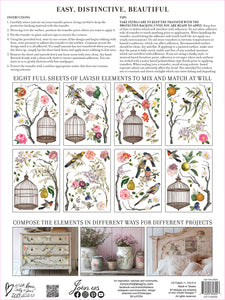 IOD Menagerie IOD Transfer 12x16 Pad Furniture Transfer Rub On Crafts Art by Iron Orchid Designs 8 Sheets Birds Bird Cage Branches Flowers