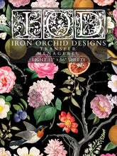 Load image into Gallery viewer, IOD Menagerie IOD Transfer 12x16 Pad Furniture Transfer Rub On Crafts Art by Iron Orchid Designs 8 Sheets Birds Bird Cage Branches Flowers
