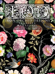 IOD Menagerie IOD Transfer 12x16 Pad Furniture Transfer Rub On Crafts Art by Iron Orchid Designs 8 Sheets Birds Bird Cage Branches Flowers
