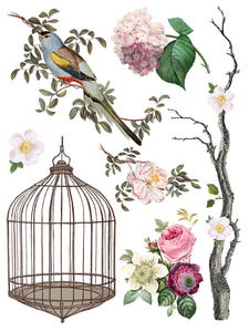 IOD Menagerie IOD Transfer 12x16 Pad Furniture Transfer Rub On Crafts Art by Iron Orchid Designs 8 Sheets Birds Bird Cage Branches Flowers