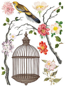IOD Menagerie IOD Transfer 12x16 Pad Furniture Transfer Rub On Crafts Art by Iron Orchid Designs 8 Sheets Birds Bird Cage Branches Flowers