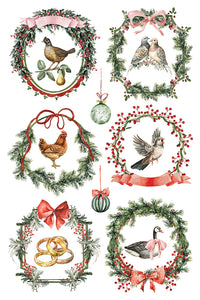 Partridge Lane  IOD Transfer 8x12 Pad Rub On Furniture Crafts Iron Orchid Designs Nature with Wreaths Animals and Village Houses Christmas