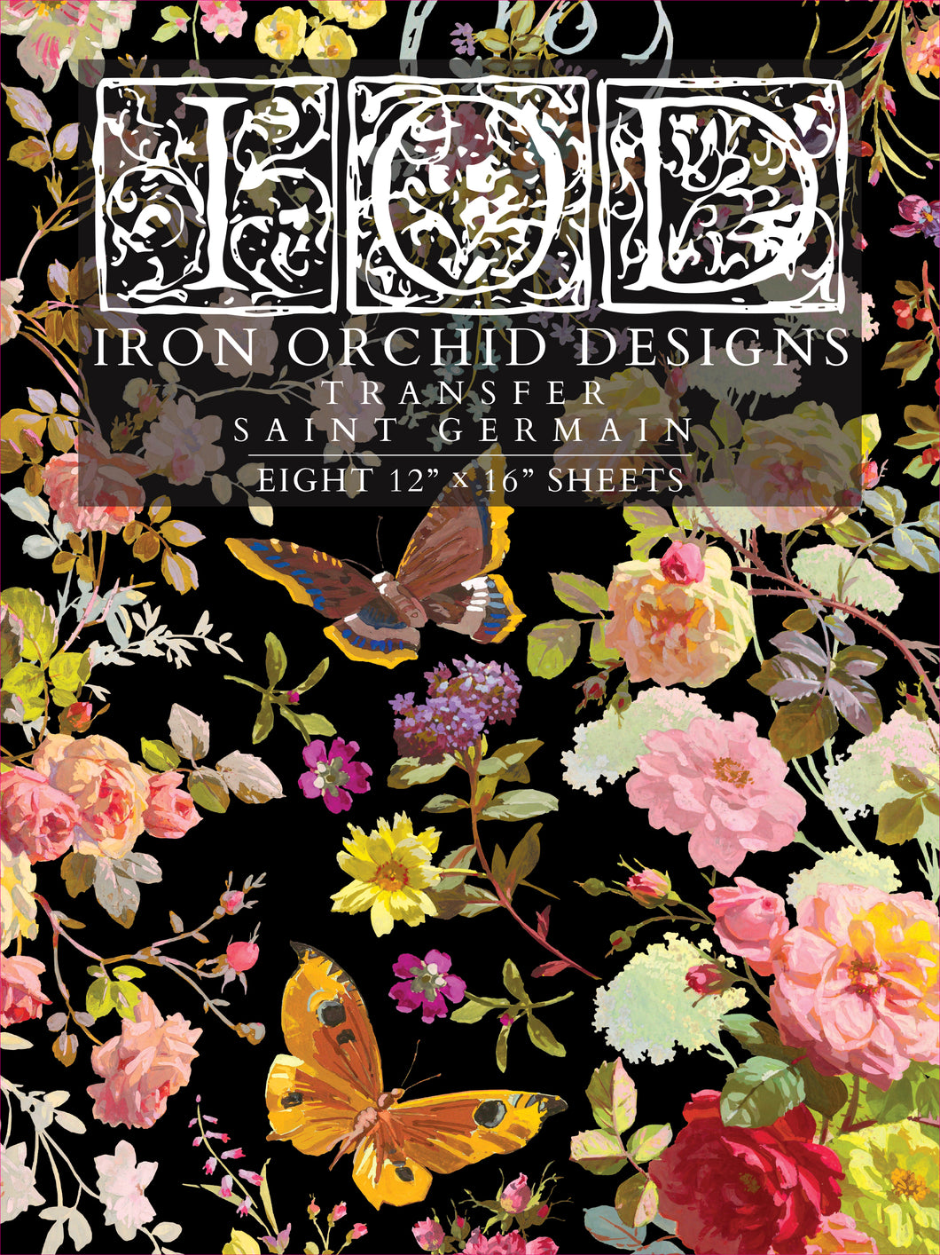 IOD Saint Germain IOD Transfer 12x16 Pad Furniture Transfer Rub On Crafts Art by Iron Orchid Designs 8 Sheets Florals and Butterflies