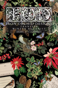 Winter Botanist  IOD Transfer 8x12 Pad Rub On Furniture Crafts Iron Orchid Designs Nature with Greenery Butterflies Birds and More