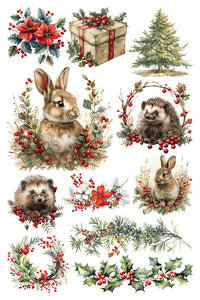 Yuletide - IOD Decorative Furniture Transfer  8" x 12" Pad 8 Sheets Nature Christmas Designs Trees, Cardinals, Squirrel, Fairies, Santa, Bunnies, Wreaths