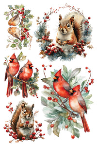 Yuletide - IOD Decorative Furniture Transfer  8" x 12" Pad 8 Sheets Nature Christmas Designs Trees, Cardinals, Squirrel, Fairies, Santa, Bunnies, Wreaths