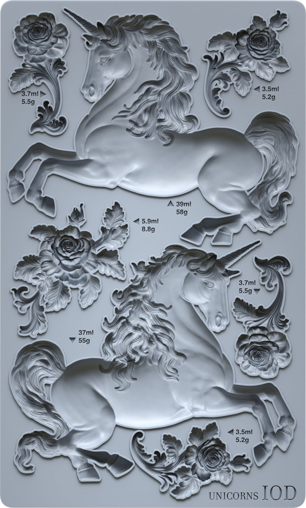 IOD Decor Mould Unicorns 6x10 Iron Orchid Designs Use Clay / Resin Furniture Crafts Signs Sugar Arts, Ceramics