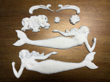 Load image into Gallery viewer, Mermaid Resin Castings and More Swirls 2 Small Shells, A Baby Mermaids Paintable Furniture Appliques Beach Decor DIY Craft Embellishments
