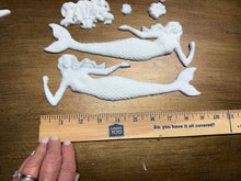 Load image into Gallery viewer, Mermaid Resin Castings and More Swirls 2 Small Shells, A Baby Mermaids Paintable Furniture Appliques Beach Decor DIY Craft Embellishments
