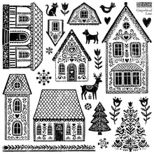 Load image into Gallery viewer, IOD Gingerbread Lane Stamp 12x12  Iron Orchid Designs Christmas Village Stamp Folk Art Holiday Houses DIY Craft Stamp
