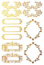 Load image into Gallery viewer, Petits Ornements IOD Decor Foil Transfer New Type of Transfer 8&quot; x 12&quot;  Rub On Furniture and Crafts Gold Foil
