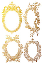 Load image into Gallery viewer, Petits Ornements IOD Decor Foil Transfer New Type of Transfer 8&quot; x 12&quot;  Rub On Furniture and Crafts Gold Foil
