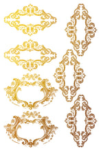 Load image into Gallery viewer, Petits Ornements IOD Decor Foil Transfer New Type of Transfer 8&quot; x 12&quot;  Rub On Furniture and Crafts Gold Foil
